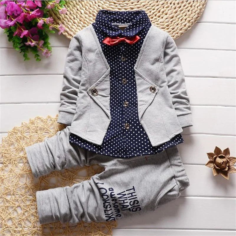 Cute Polka Dot Baby Boy Jacket Shirt and Pants Set