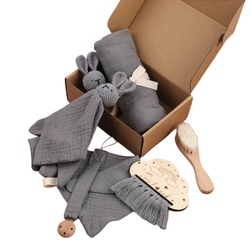 Baby Blanket Set Baby Phase Card with Teether Bath Toy with Brush Comforter