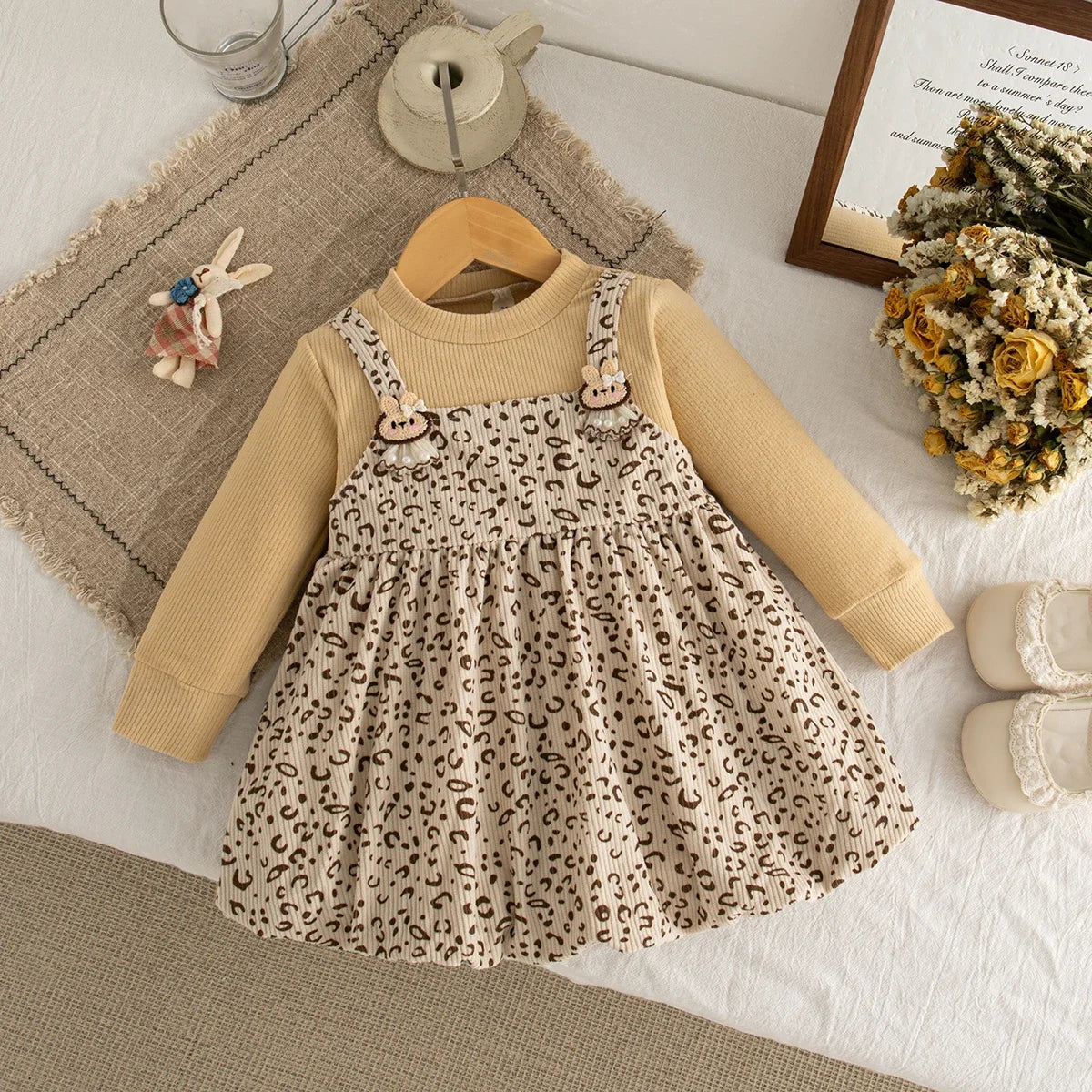 Adorable Ribbed Top & Leopard Print Pinafore Outfits - Stylish Playtime!