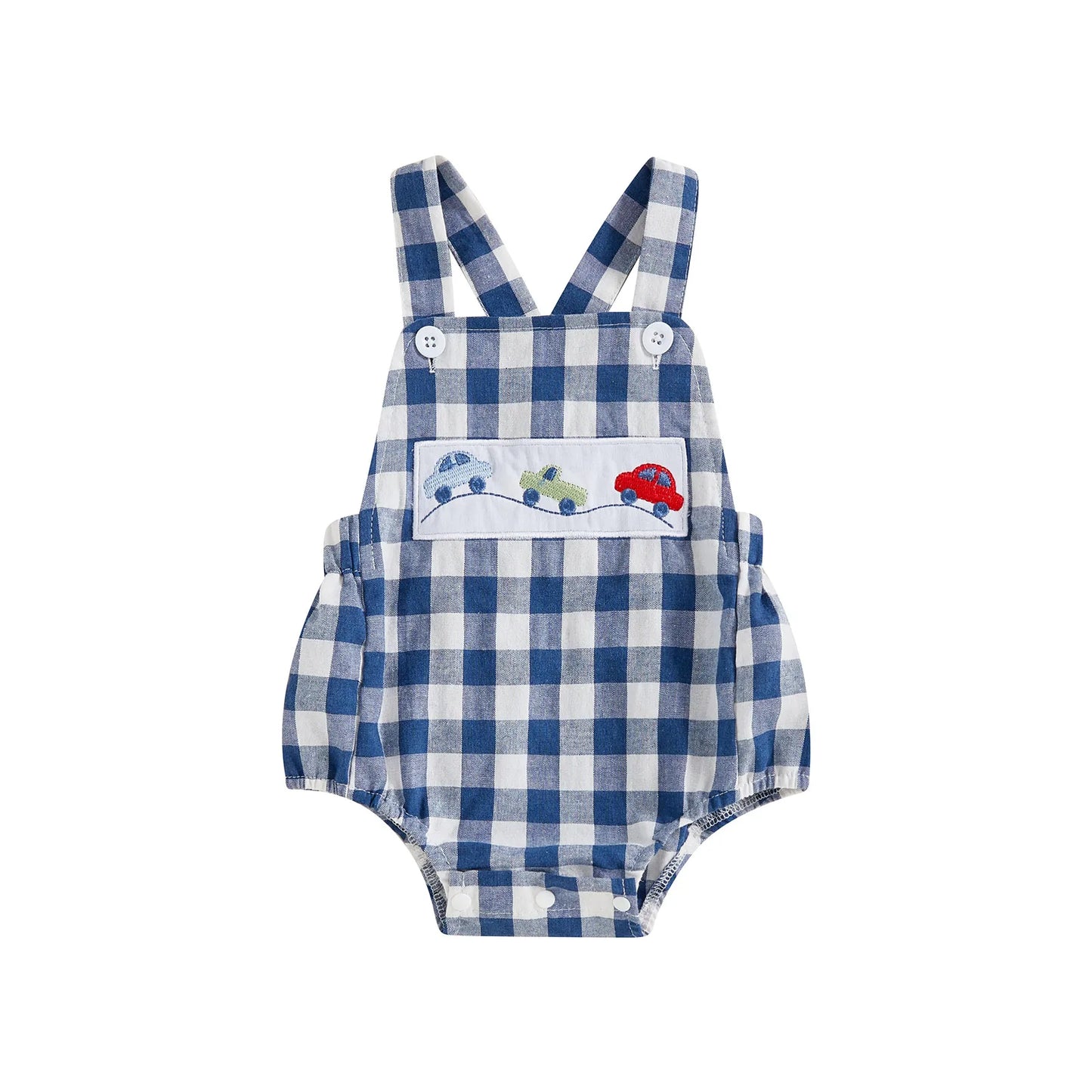 Cute Trucks or Lil Bro Gingham Shortall Romper