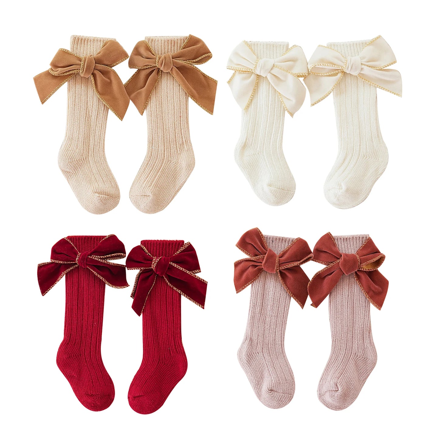 Elegant Baby Girl Socks with Velvet Bows