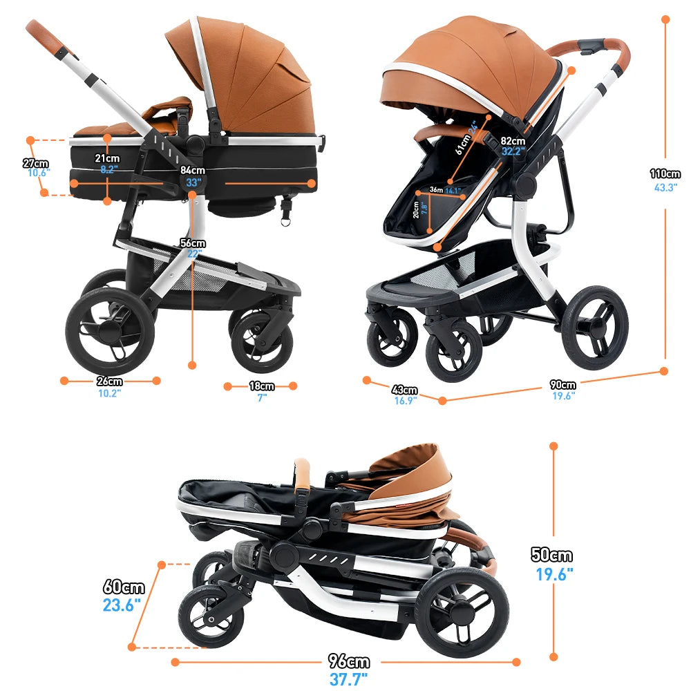 Modern Convertible Baby Stroller System in Camel Brown & Black