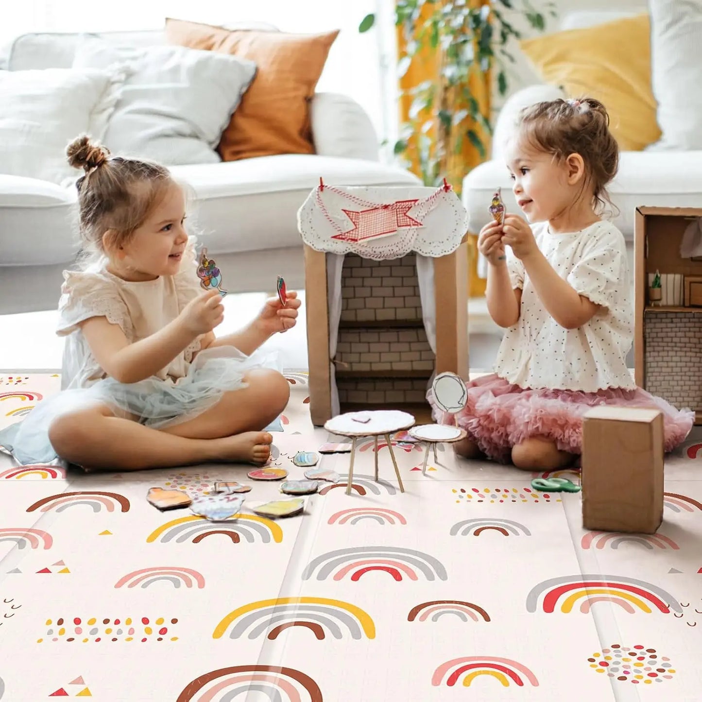 Children Playroom Floor Mat With Rainbow Pattern
