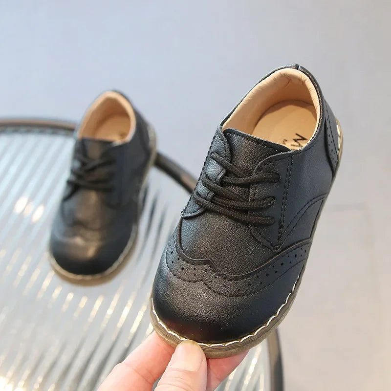 Classic Brown Leather Oxford Dress Shoes for Kids