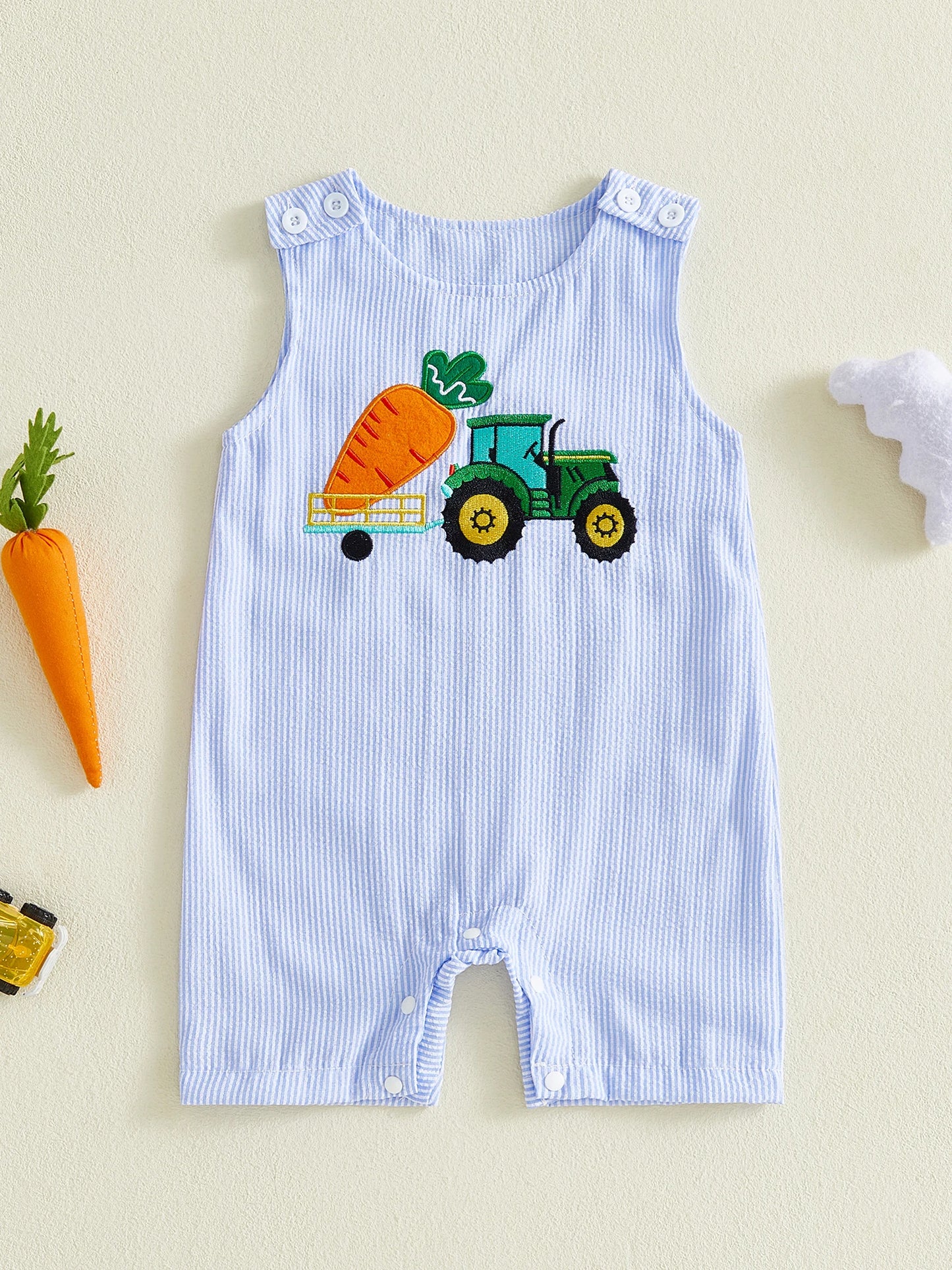 Baby Sleeveless Romper With Tractor Design