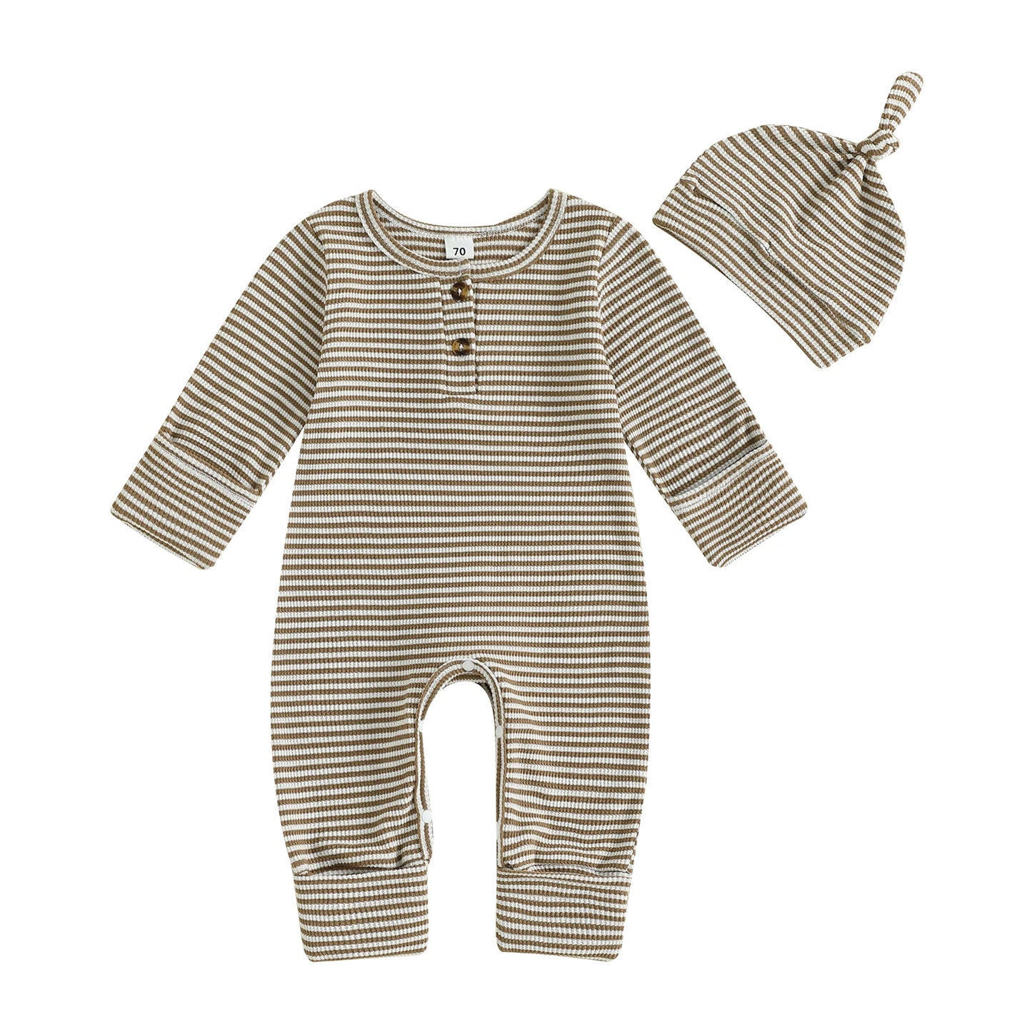 Striped Ribbed Onesie & Hat Set