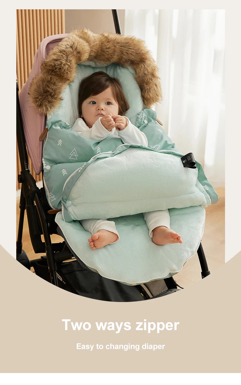 Stroller Footmuff Winter Baby Carriage Bag In Pram Removable Thicker Fur Collar Warm Flannel Newborn Cocoon Baby Envelope
