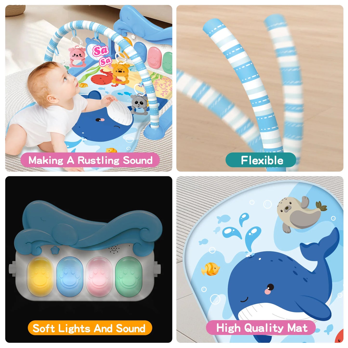 Ocean Friends Baby Play Gym with Piano and Hanging Toys