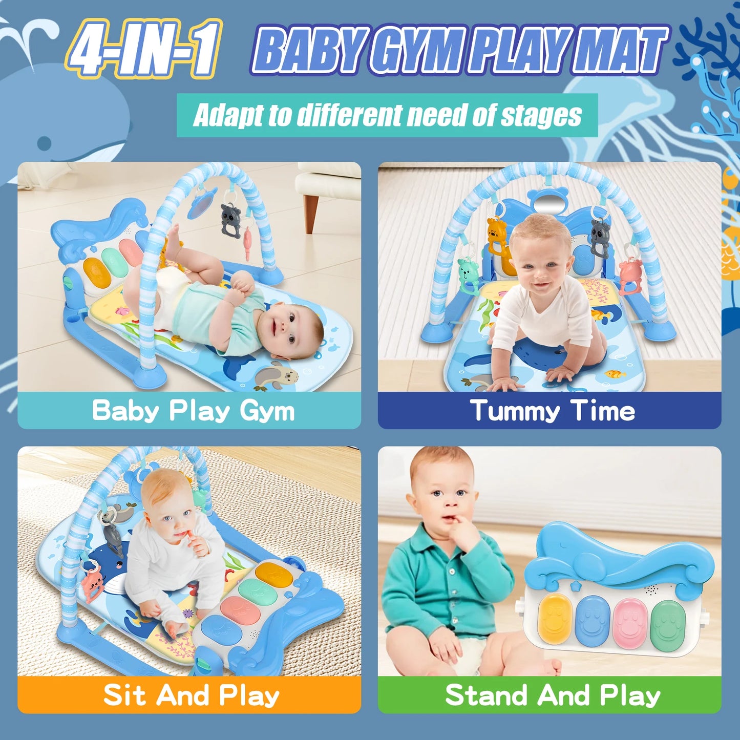 Ocean Friends Baby Play Gym with Piano and Hanging Toys