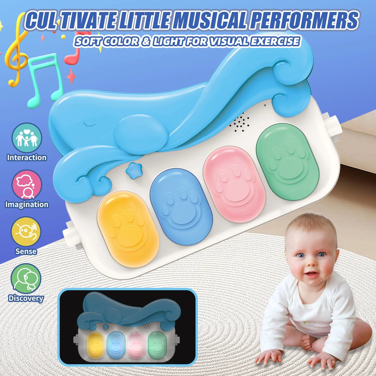 Ocean Friends Baby Play Gym with Piano and Hanging Toys