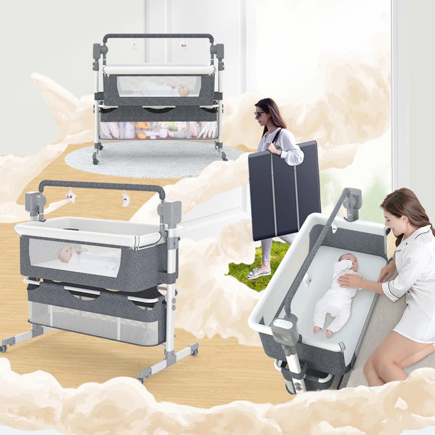 Modern Adjustable Bedside Bassinet & Co-Sleeper