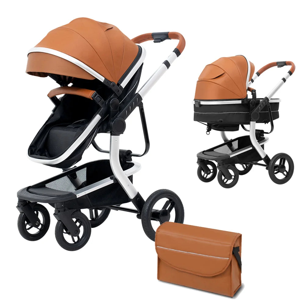 Modern Convertible Baby Stroller System in Camel Brown & Black