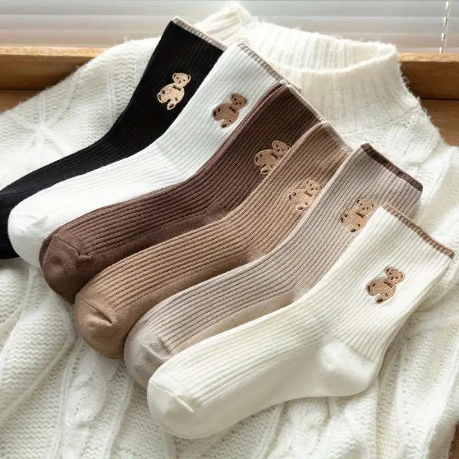 Baby Ribbed Socks With Bear Detail