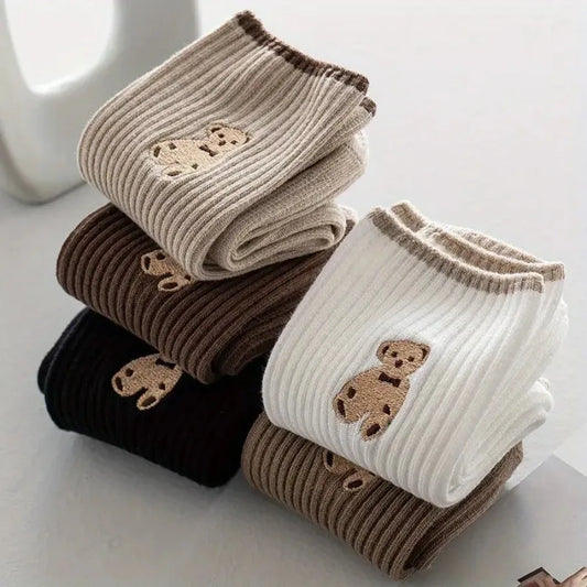 Baby Ribbed Socks With Bear Detail