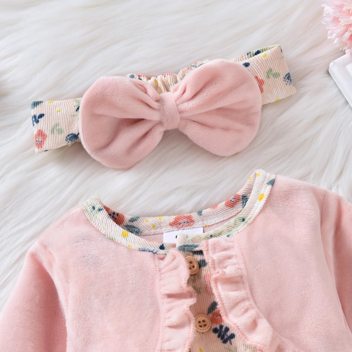 Citgeett Spring Princess Infant Baby Girls Bodysuit Dress Flowers Printed Patchwork Long Sleeve Bowknot Jumpsuits Headband