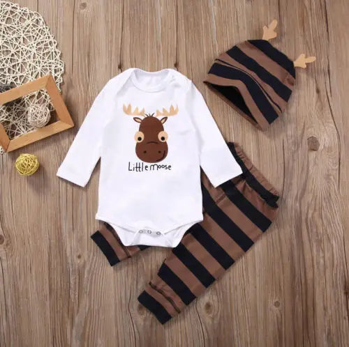 Citgeett Autumn  Baby Boy Clothing Sets Xmas Newborn Baby Boy Girls Clothes Long Sleeve Romper Jumpsuit Long Pants +hat Outfits