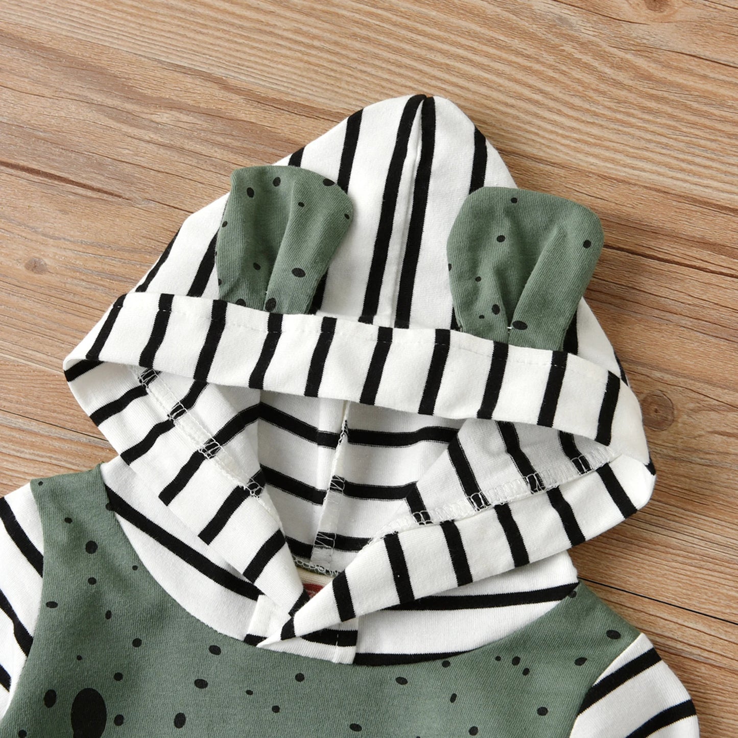 Citgeett Autumn Infant Baby Girls Boys Cartoon Rompers Dots Stripe Hooded Long Sleeves Jumpsuits Buttons Clothes