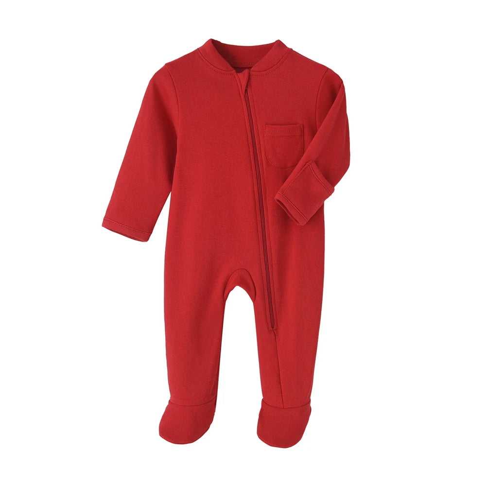 100% Cotton Newborn Baby Clothes Solid Color Jumpsuit Rompers Zipper Infant Boys Girls Spring Bottoming Shirt Jumpsuits Footed