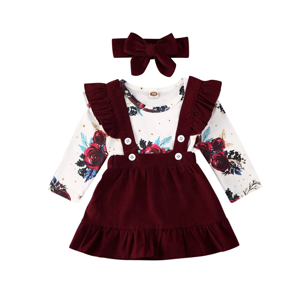 Citgeett Spring 3PCS Infant Baby Girl Floral Outfit Clothes Print Romper+Strap Skirts Dress Headband Autumn Set