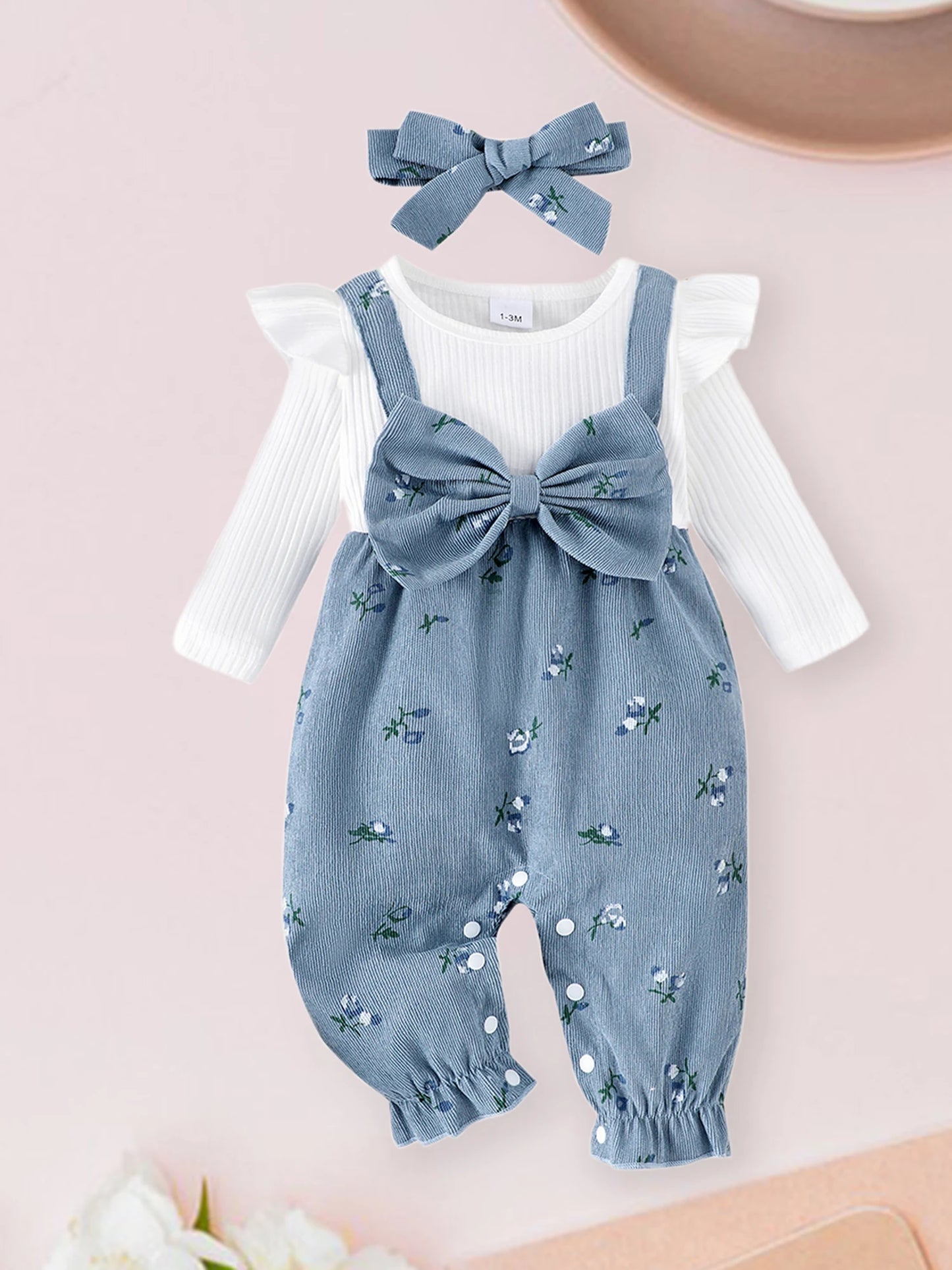 Adorable Baby Overall and Bodysuit Set with Matching Headband
