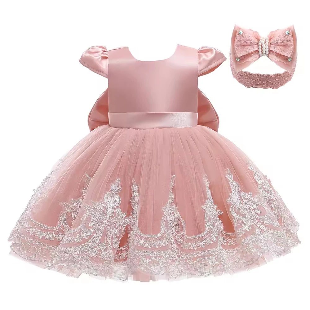 Baby Formal Lace Dress With Bow And Headband