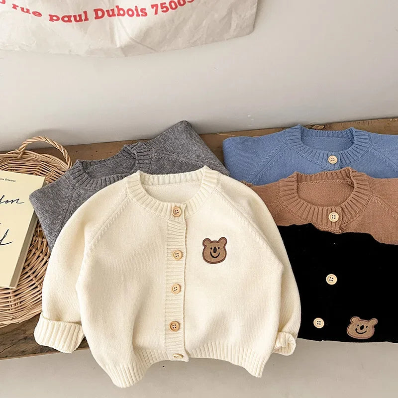 Cute Bear Knit Baby Girl Coat Children's Knitted Cardigan Long Sleeved Top Baby Sweater Outdoor Wear Baby Clothes New Born