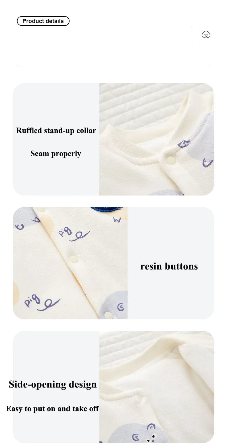 Xmas 2025 Winter 100% Cotton Thick Baby Jumpsuit Class A Skin Friendly 0-18M Side-release Button  Animal  Print  for Boys Girls