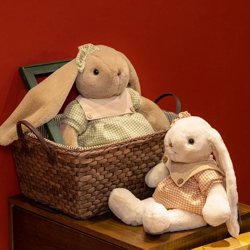 Plush Bunny Doll in Green or Pink Gingham Outfit