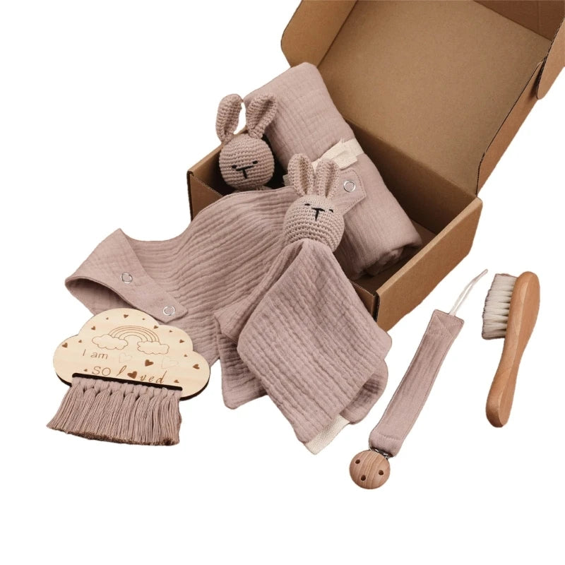 Baby Blanket Set Baby Phase Card with Teether Bath Toy with Brush Comforter