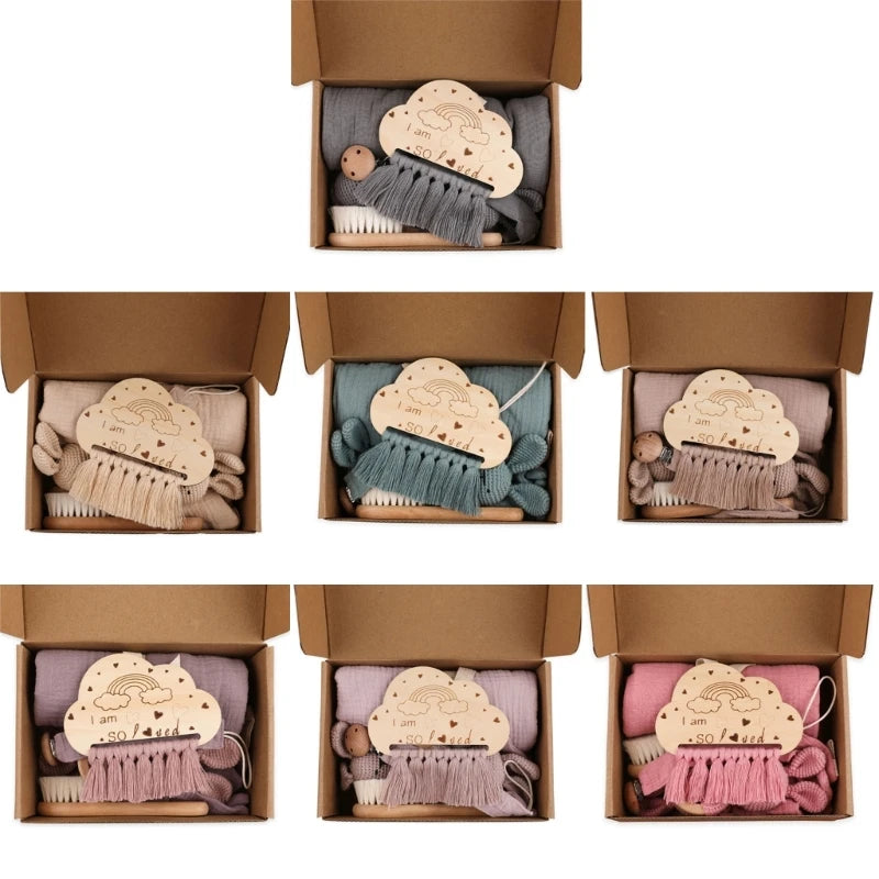 Baby Blanket Set Baby Phase Card with Teether Bath Toy with Brush Comforter