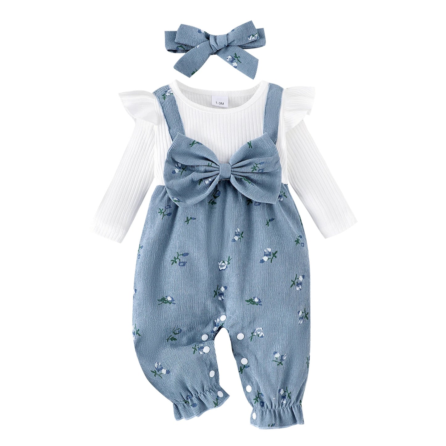 Adorable Baby Overall and Bodysuit Set with Matching Headband