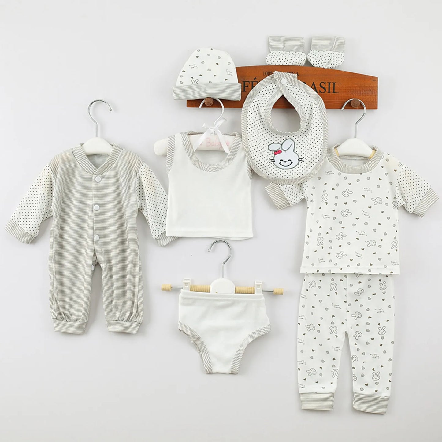 New Born Baby 8PCS Newborn Baby Boy Girl Tops+Hat+Pants +Bib+Sock Shose+Romper Outfits Set Cute Shirt Girl