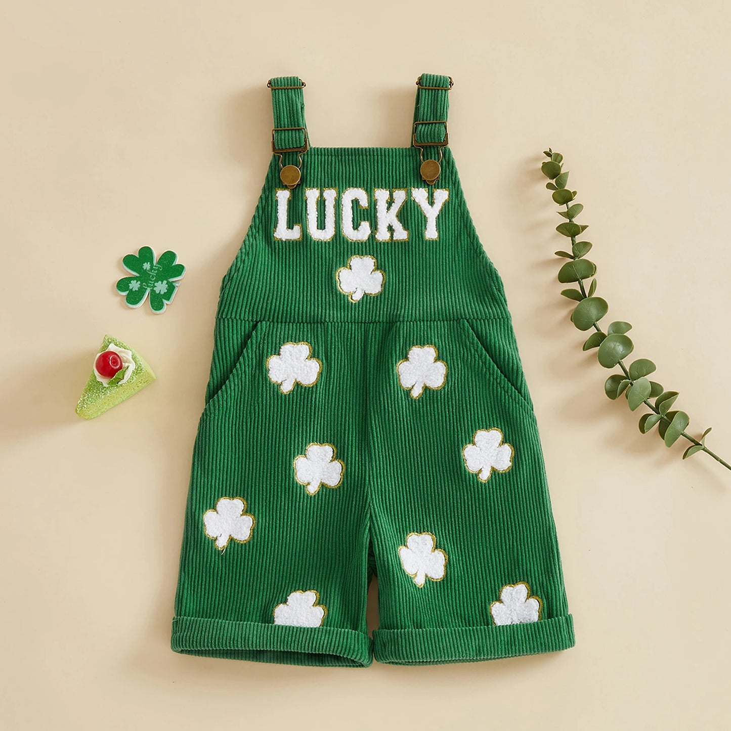Lucky Shamrock Baby Corduroy Overall Shorts
