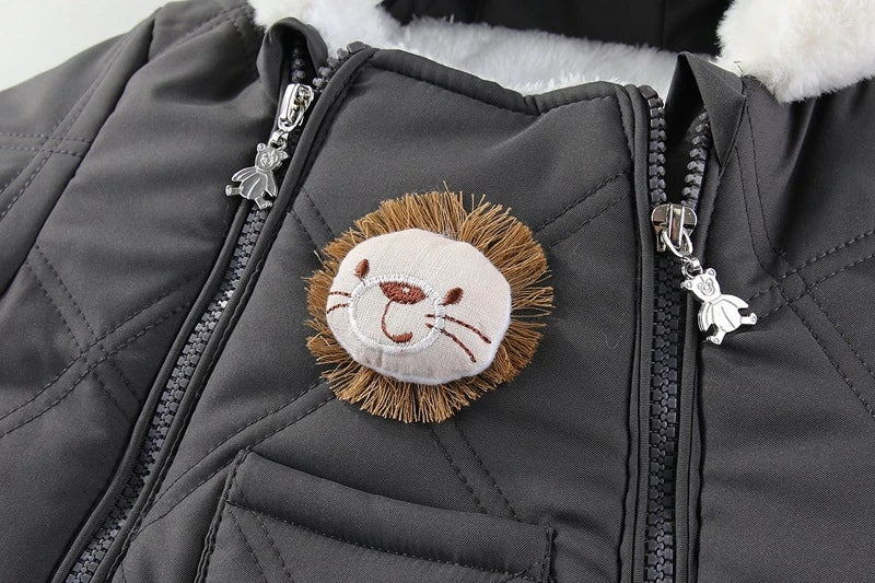 Cozy Plush Baby Snowsuit with Animal Patch, Available in 3 colors
