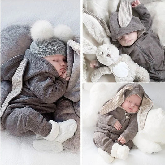 Bunny Ear Hooded Baby Jumpsuit Set