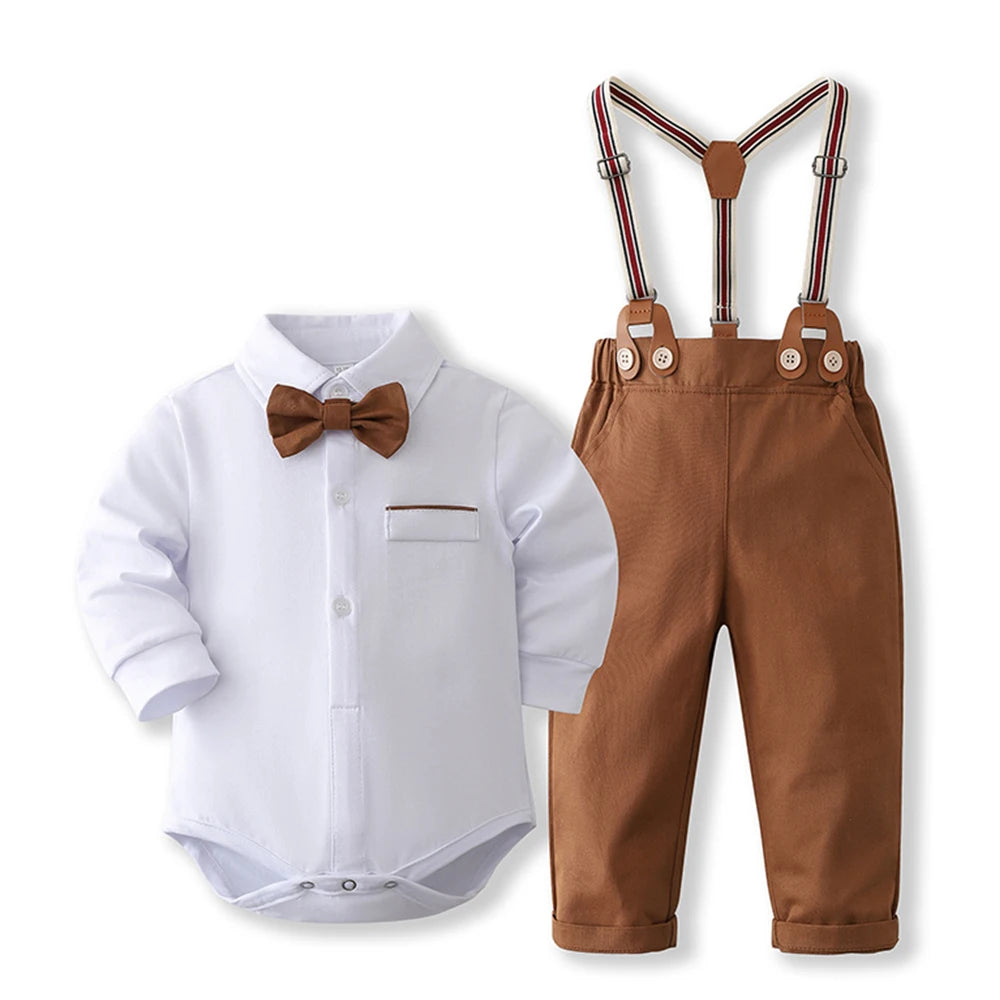 Timelessly styled Little Gentleman Bow Tie Baby Suspender Outfit