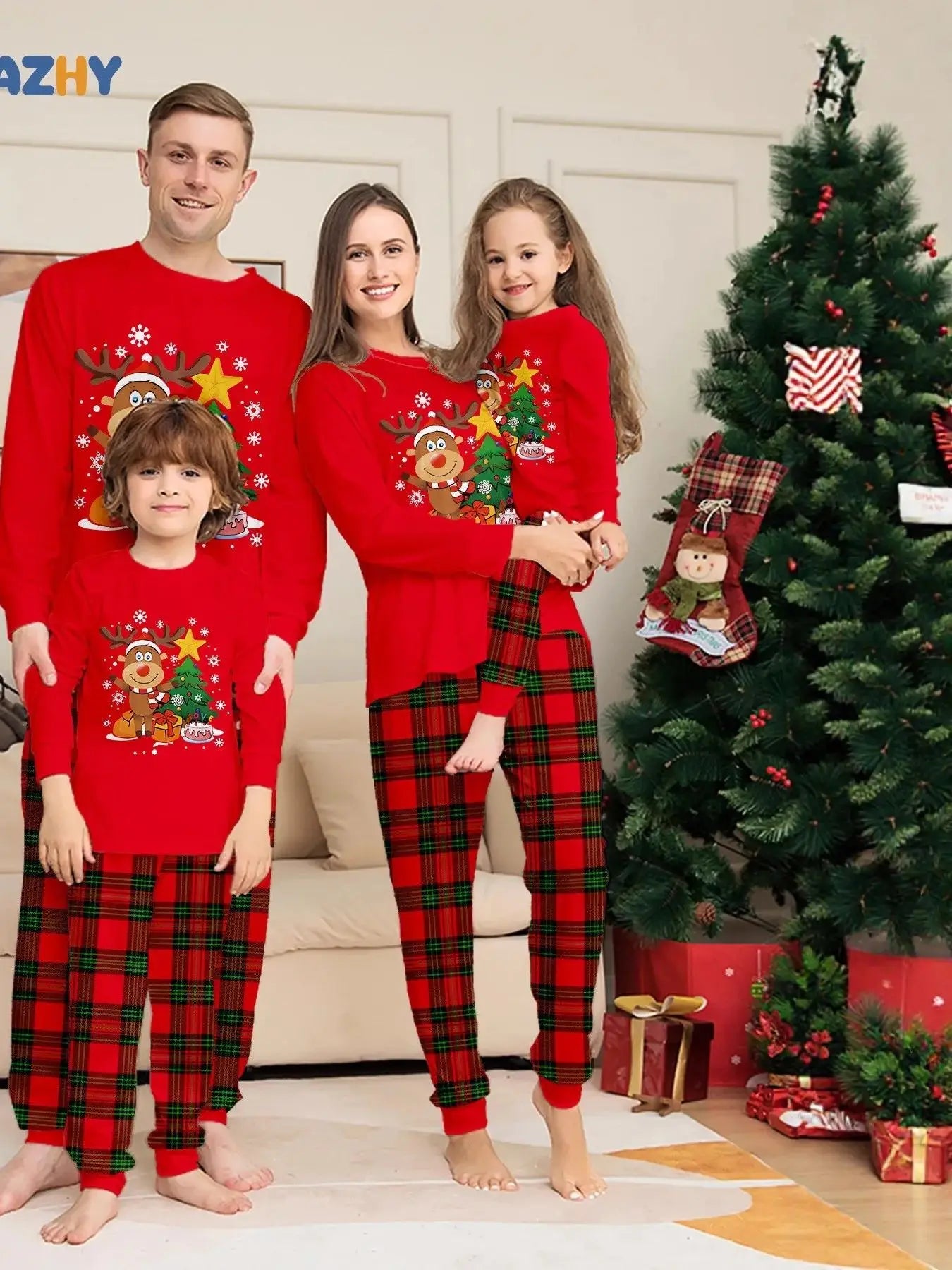 2025 Christmas Family Matching Pajamas Adult Kid Baby Outfits Deer Stars Tree Tops+Pants 2PCS Xmas Sleepwear Pyjamas Dog Clothes