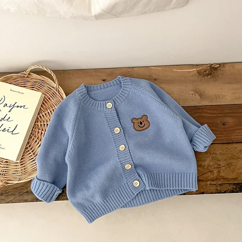 Cute Bear Knit Baby Girl Coat Children's Knitted Cardigan Long Sleeved Top Baby Sweater Outdoor Wear Baby Clothes New Born