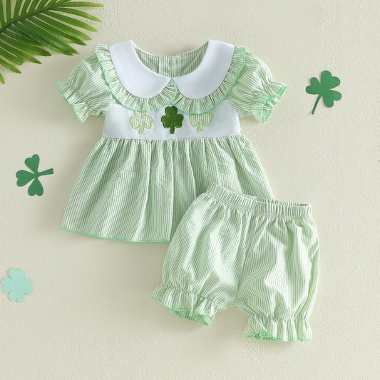 Green Clover Baby Top and Bloomer Set