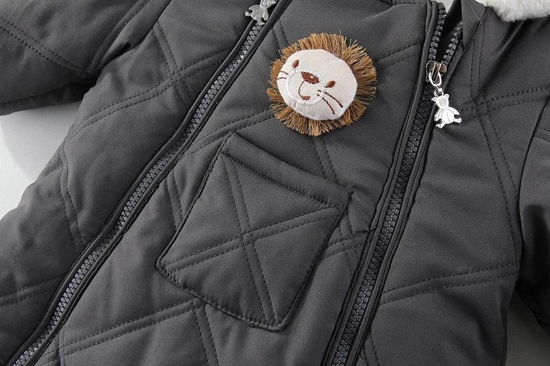 Cozy Plush Baby Snowsuit with Animal Patch, Available in 3 colors