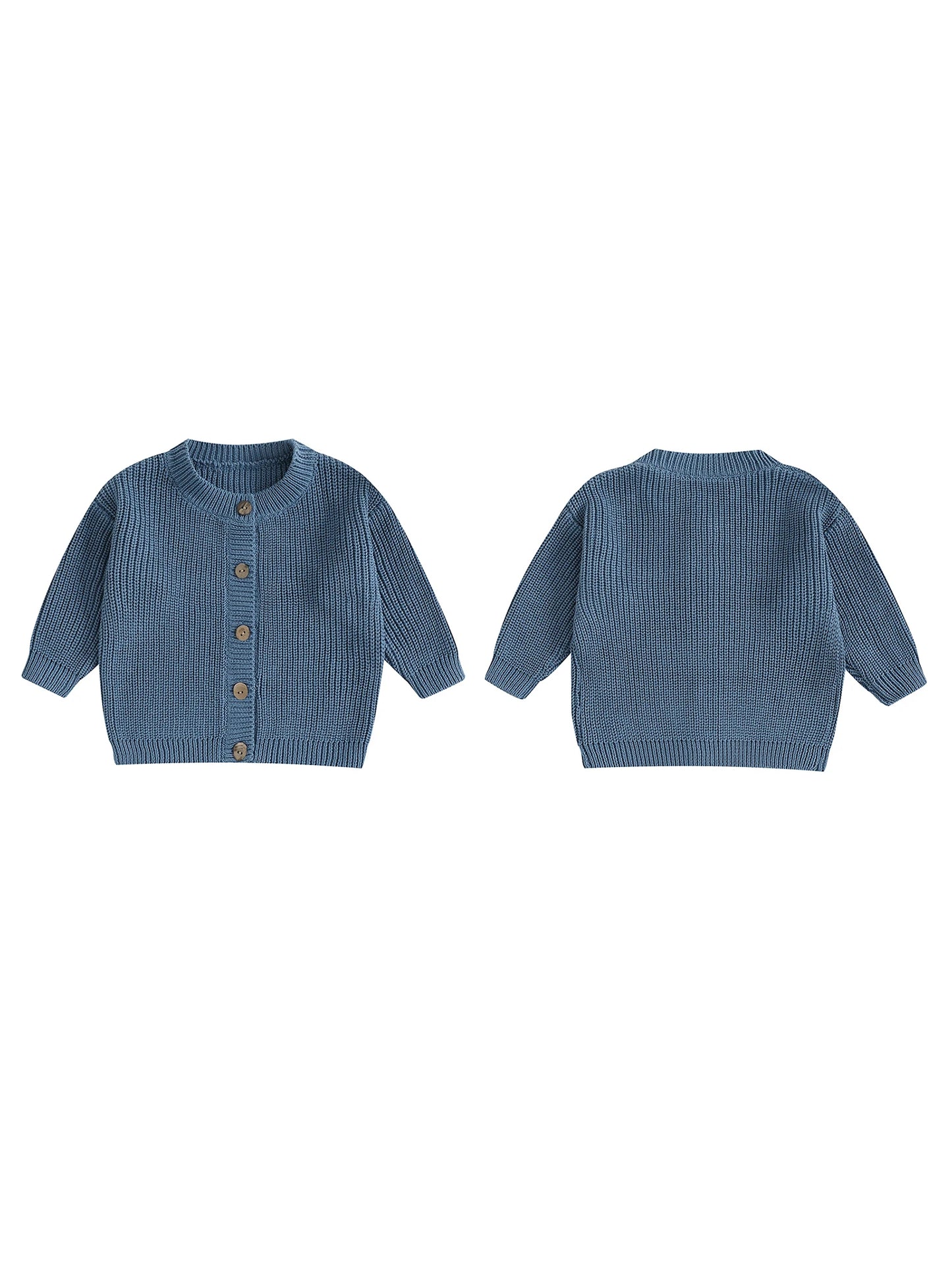 Solid Color Knit Cardigan Sweater with Round Neckline and Button-Up Front Long Sleeves Casual Knitwear