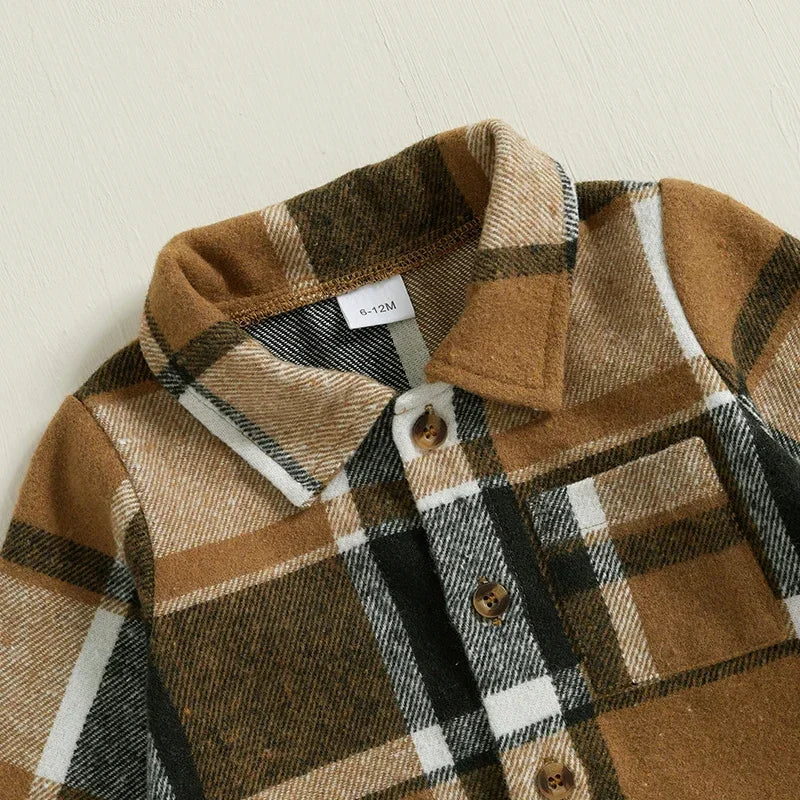 Cozy Plaid Flannel Shirt & Jogger Pants Set - Perfect for Little Adventurers!