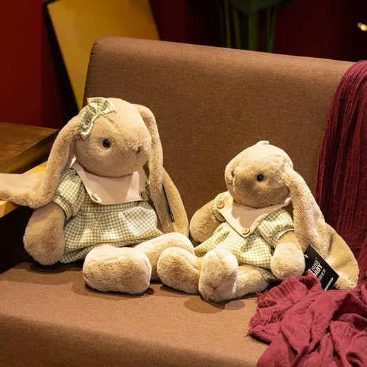 Plush Bunny Doll in Green or Pink Gingham Outfit