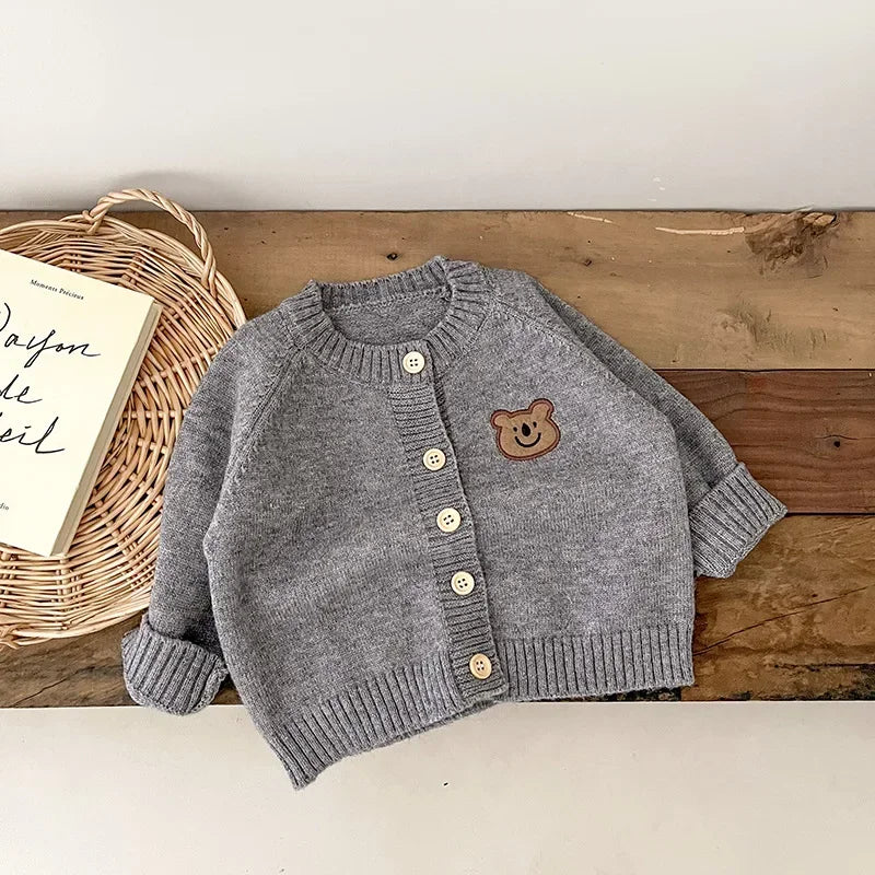 Cute Bear Knit Baby Girl Coat Children's Knitted Cardigan Long Sleeved Top Baby Sweater Outdoor Wear Baby Clothes New Born