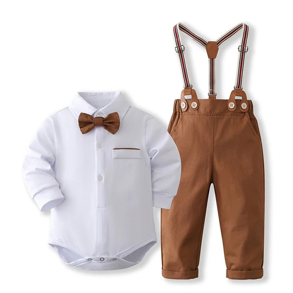 Timelessly styled Little Gentleman Bow Tie Baby Suspender Outfit