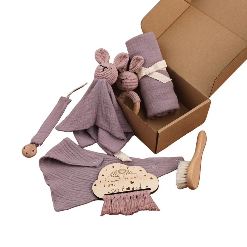 Baby Blanket Set Baby Phase Card with Teether Bath Toy with Brush Comforter