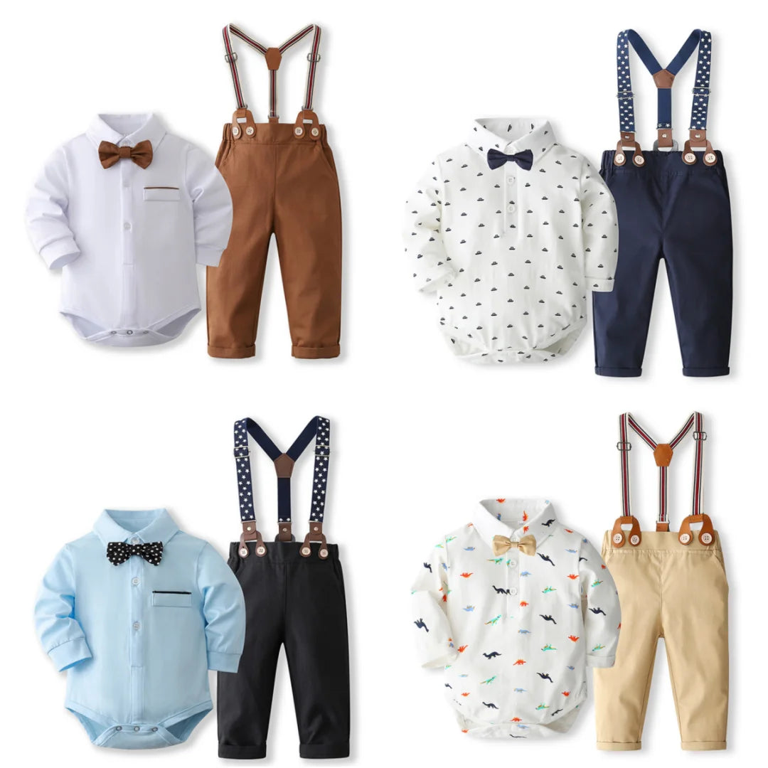 Timelessly styled Little Gentleman Bow Tie Baby Suspender Outfit