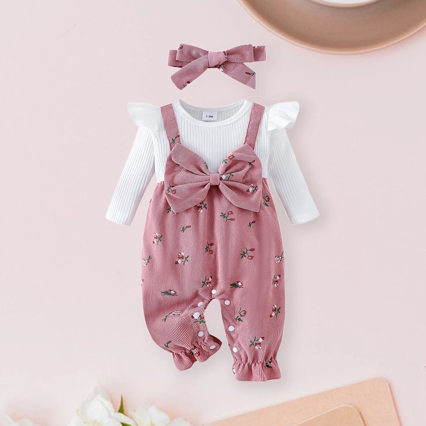 Adorable Baby Overall and Bodysuit Set with Matching Headband