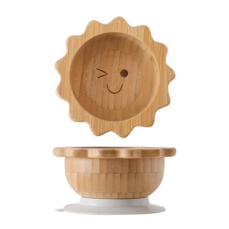 Bamboo Baby Feeding Bowl with Suction Base & Utensil Set
