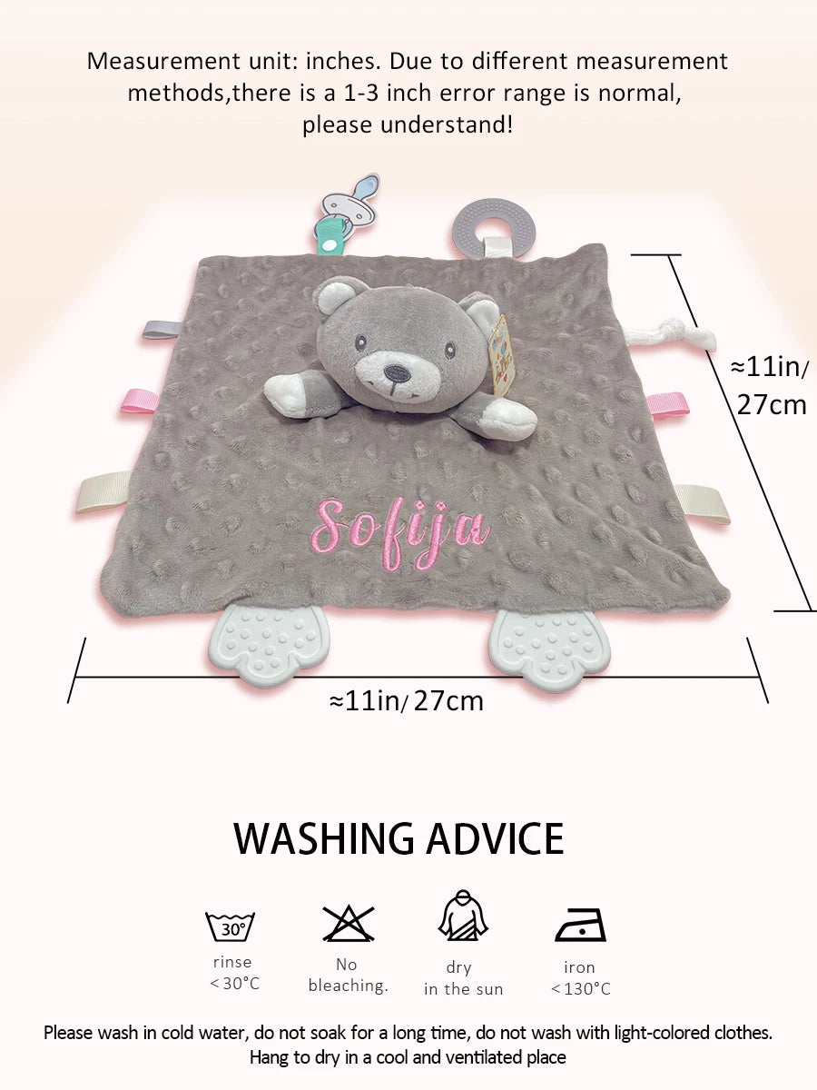 Personalized Baby Blanket Newborn Stroller Sleeping Dolls Custom Blanket With Name Animal Security Towel Gift Set